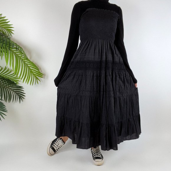 Vintage Y2K Whimsigoth Black Boho Fairy Grunge Cottagecore Maxi Skirt / Size: L - Picture 5 of 5